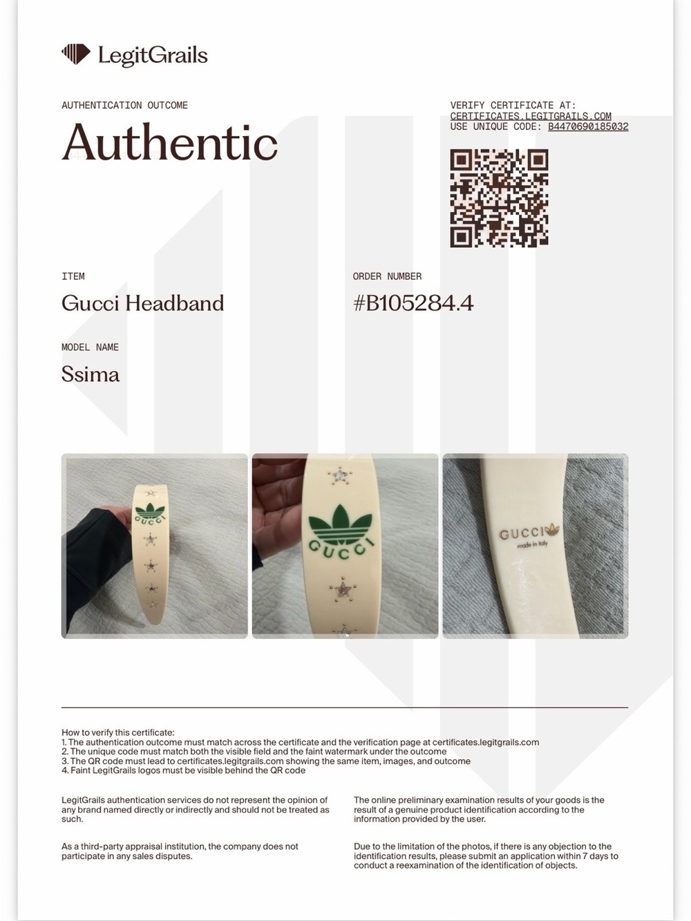 Gucci by Adidas Cream Headband with Green Logo and Crystal Stars - w/ COA - Picture 3 of 7